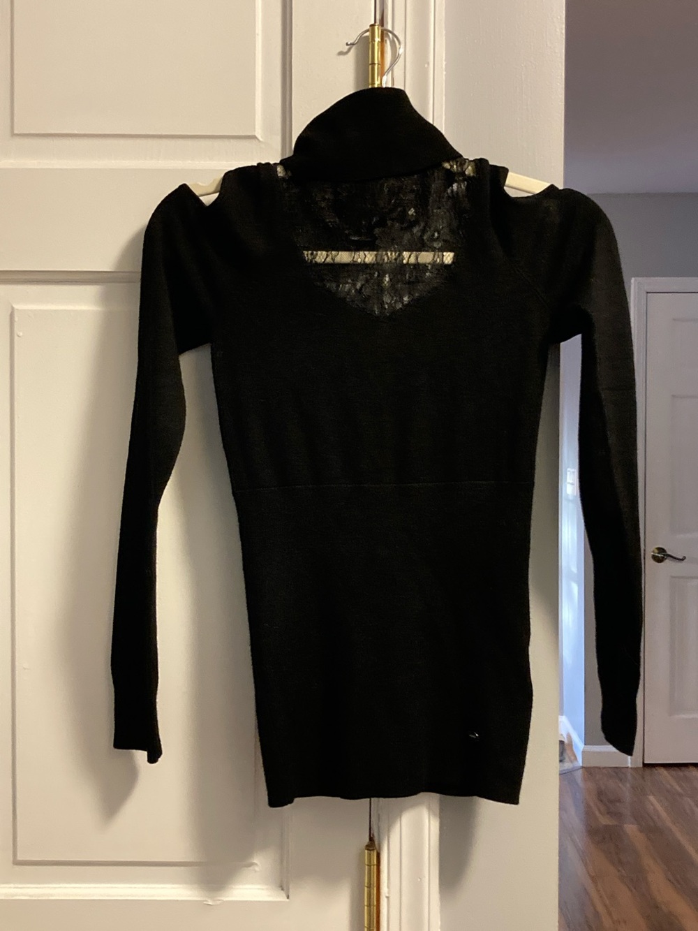 Guess Black Lace-neck Turtleneck Sweater with cutout shoulders size S